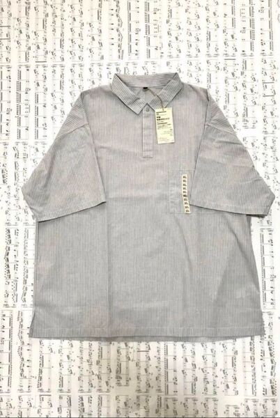 無印良品 涼感半袖布帛ポロシャツ 紳士 グレーストライプ XL