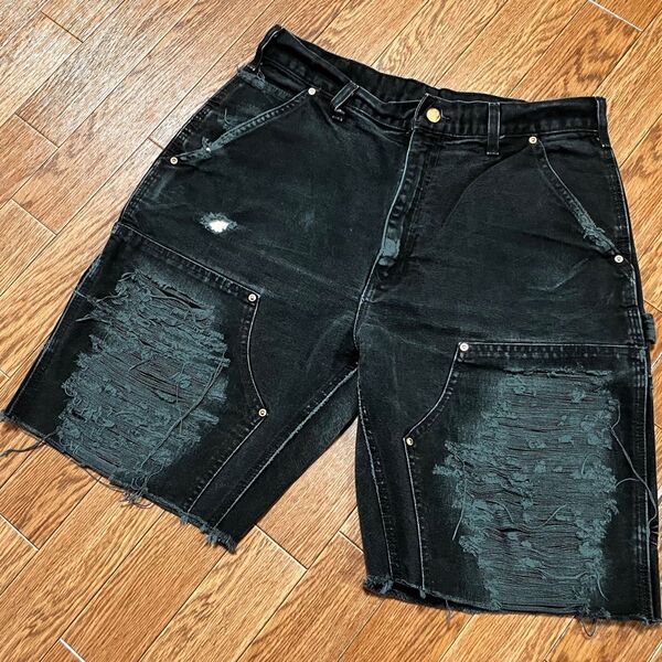 00s Carhartt ダブルニー ショーツ ハーフパンツ ワークパンツ ダメージ ペインター フェード ブラック カーハート