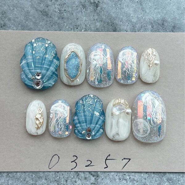 ネイルチップニュアンスくらげマーメイド海オーロラ936