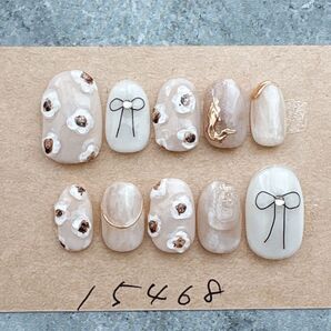 ネイルチップニュアンスぷっくり花リボンミラー淡色990