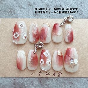 ネイルチップニュアンスぷっくり花ネイルピアスゆらゆらチャームラメ991
