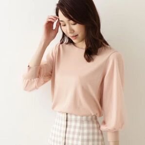 NATURAL BEAUTY BASICドットチュールスリーブニット オフィスカジュアル ふんわり袖