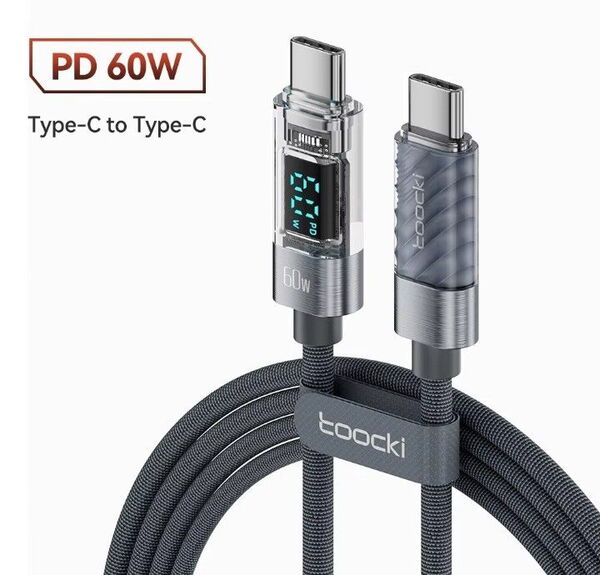 【2本セット】 toocki type c-c PD 急速充電ケーブル60W グレー