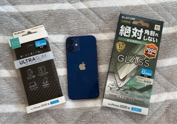 美品 iPhone12mini 64GB ブルー ガラスフィルム ケース付き