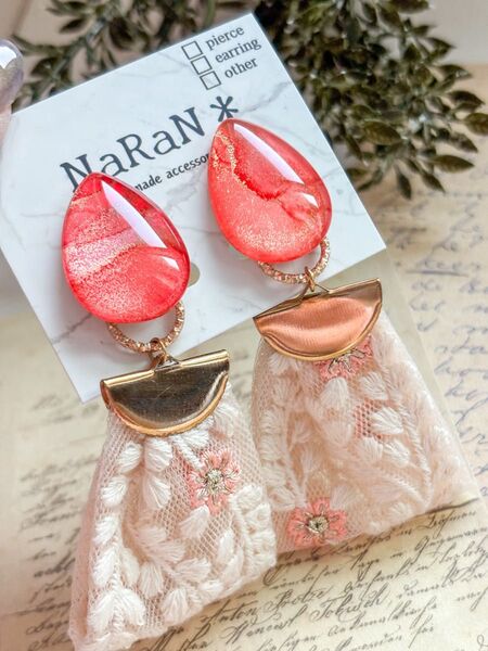 270≫アルコールインクアート【nara】2wayインド刺繍リボンタッセルイヤリング