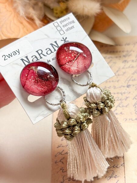 284≫アルコールインクアート【nara】2wayタッセルイヤリング ハンドメイド