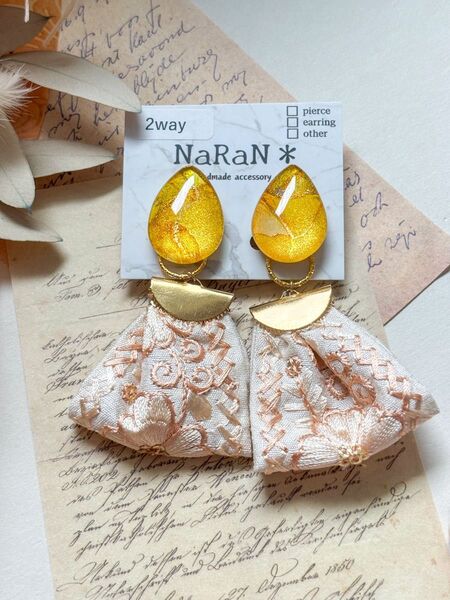 397≫アルコールインクアート【nara】2wayインド刺繍リボンタッセルイヤリング