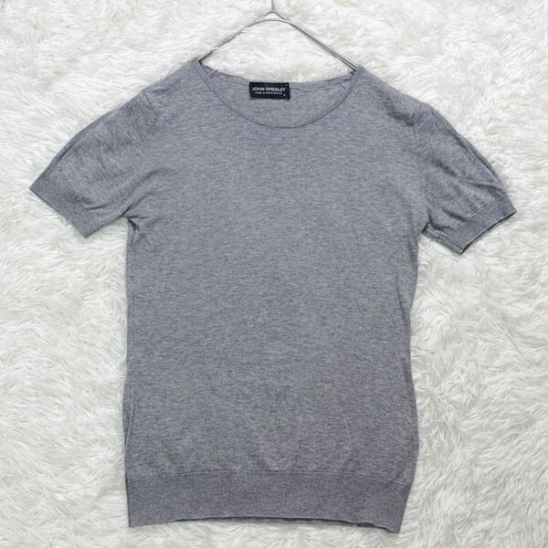 ジョンスメドレー シーアイランドコットン 半袖ニット グレー Tシャツ S トップス セーター カットソー 薄手 無地 人気 定番
