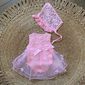 ベビードレス ロンパース ピンク お宮参り お食い初め 100日 退院 結婚式 60