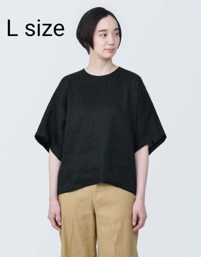 無印良品 婦人 ヘンプレーヨン 半袖ブラウス L 黒