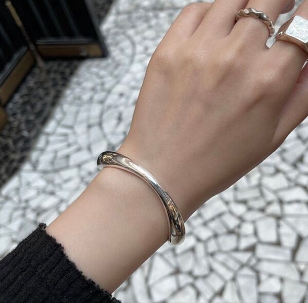ブレスレット バングル シルバー 馬蹄 ウェーブ S925 ユニセックス 韓国風 アクセサリー おしゃれ 男女兼用 シンプル