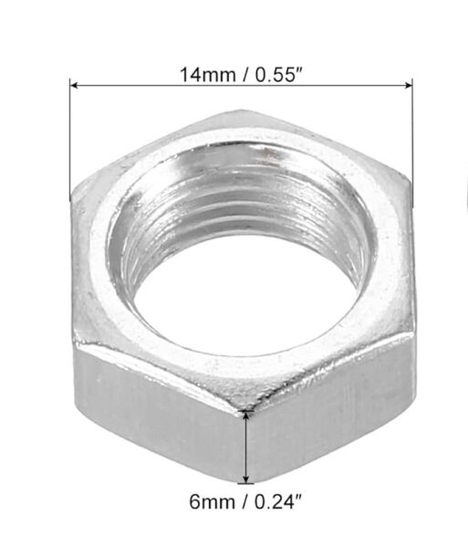 亜鉛メッキ M10 x 1.0 スチール六角ナット 6個 高さ6mm