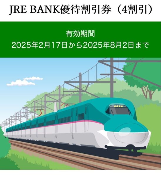JR東日本 JRE BANK優待割引券(4割引)1枚 2025.8.2迄