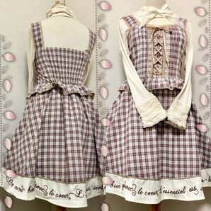 【2点セット】チェック柄ビスチェ風ワンピース、BIGリボンカットソー★axesfemme