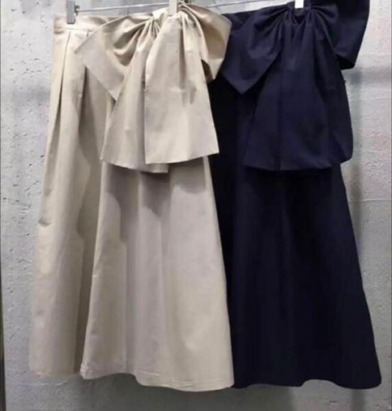 春新作!大きなリボンのフレアロングスカート ミモレ丈 ブラウスに