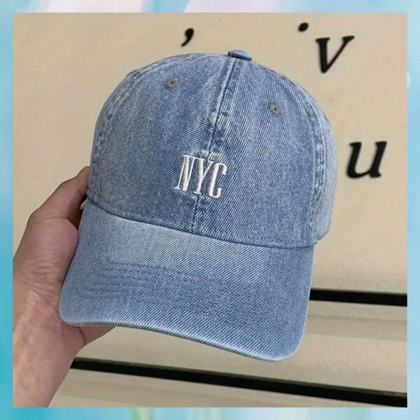 ☆新品☆ キャップ ベースボール 野球帽 デニム ライトブルー 水色 刺繍 ロゴ NYC