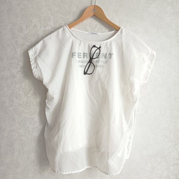 sweet fleurレディースTシャツ ホワイト メガネ ロゴ プリント LLサイズ〈1108〉