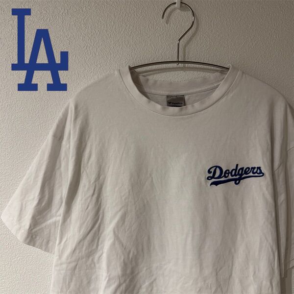 希少 LA ドジャース 刺繍ロゴ 大谷翔平 MLB ファナティクス L Tシャツ ロゴ 白