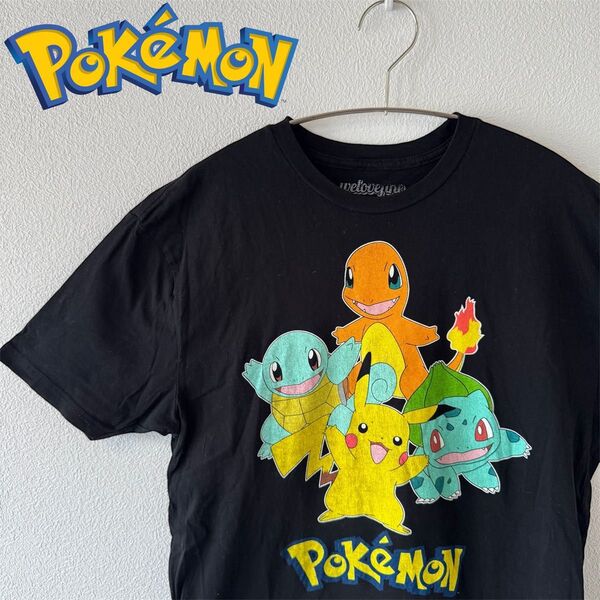 【激レア】 Pokmon ポケモン アニメTシャツ 初代御三家 希少 L Tシャツ ブラック ピカチュウ