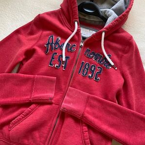 Abercrombie&Fitch アバクロ Wジップ パーカー スウェット ハワイ購入 本物 M デカロゴ トレーナー 正規品
