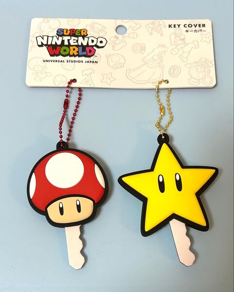 USJ限定 1up キノコ&スター キーカバー キーチェーン 新品 マリオ 任天堂 キーホルダー お土産 グッズ