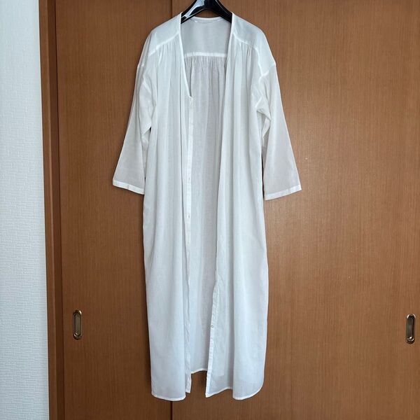 GU ロングシャツ L ワンピース ロングカーディガン レディース 白 透け感 綿100% ジーユー 長袖 無地 涼しげ ゆったり