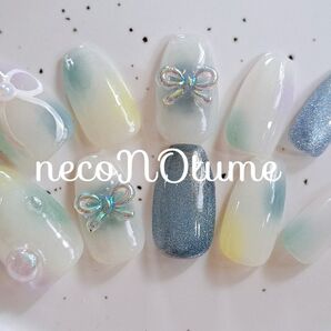 現品 ショートバレリーナ ネイルチップ リボンネイル