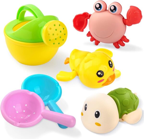 水遊び おもちゃ プール おもちゃ お風呂 おもちゃ 子ども ジョウロ ひしゃく バケツ 泳げるアヒル 7点セット 収納バッグ付き