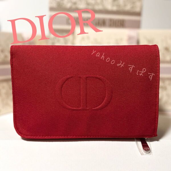 新品未使用 ディオール DIOR ロングウォレット型 L字ファスナー レッド フラット ポーチ 長財布 箱なし