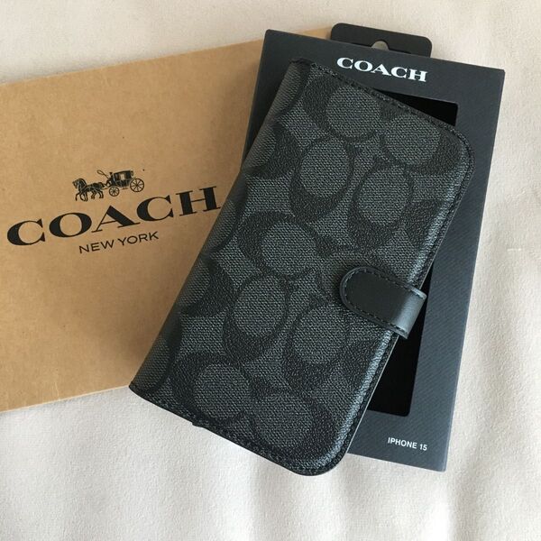 新品 COACH コーチ レザー iPhone 15 ケース 手帳 スマホケース