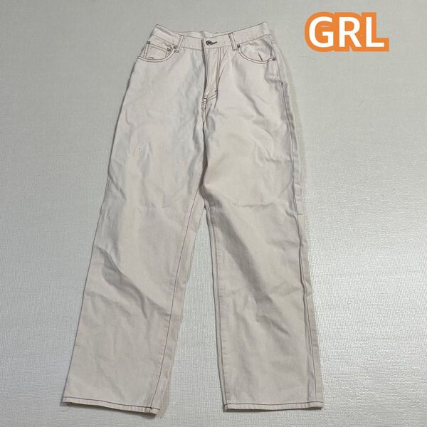 GRL グレイル ホワイトデニム パンツ ボトムス ワイドパンツ ストレートパンツ 古着 ワイド ワークパンツ