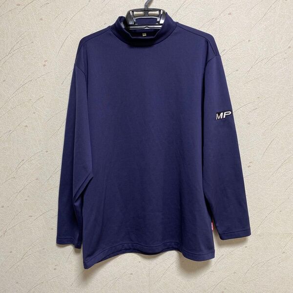【MIZUNO】ミズノ モックネックトップス ネイビー L スタンドカラーシャツ ゴルフウェア ハイネック GOLF