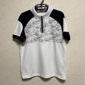 【Emporio Armani】アルマーニ 半袖ジップシャツ 白×黒×グレー EU/L USA/L ゴルフウェア トップス