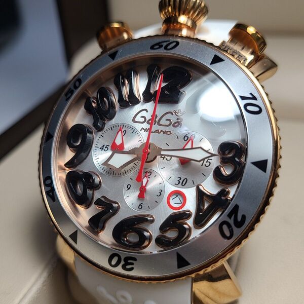 良品 GaGa MILANO ガガミラノ マヌアーレ48MM manuale48 クロノグラフ 純正ベルト 稼働品 腕時計