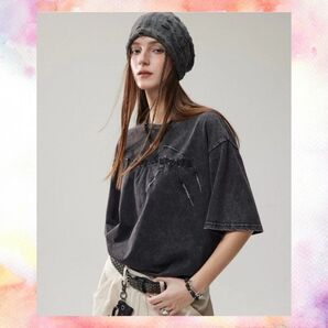 Tシャツ ビンテージ 韓国 Y2K ウォッシュ 加工 ストリート 地底人 ロゴT 古着風 ユニセックス