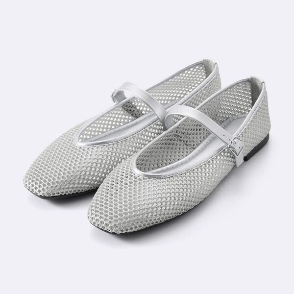 【美品】GU ジーユー メッシュメリージェーンシューズ シルバー 25.5cm XXLサイズ