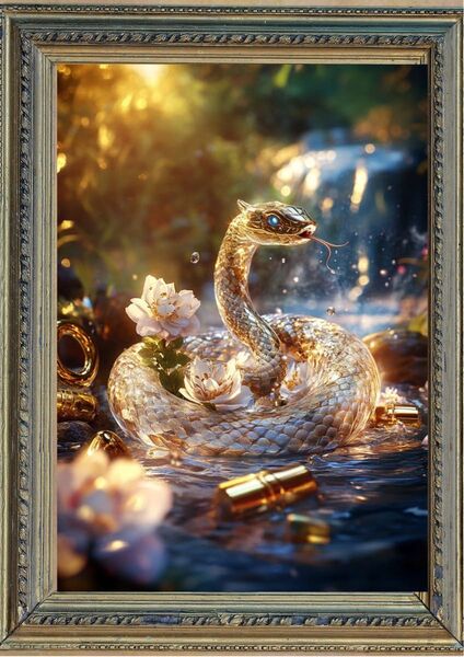 P658 白蛇 無限の金運 【開運風水絵画風ヒーリングアート】
