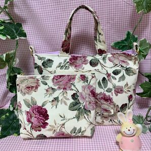 トートバッグ♪ポーチ2点セット☆薔薇柄