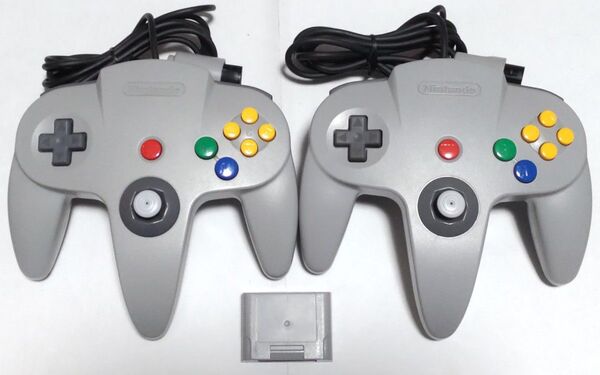 N64 ニンテンドー64 コントローラー グレー 2個 + おまけ(コントローラーパック) 純正品 中古品