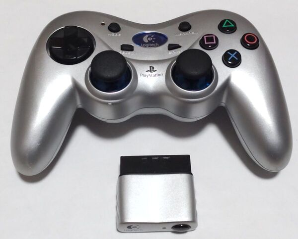 PS2 ロジクール ワイヤレスコントローラー シルバー G-X2D11 レシーバー付き 中古品