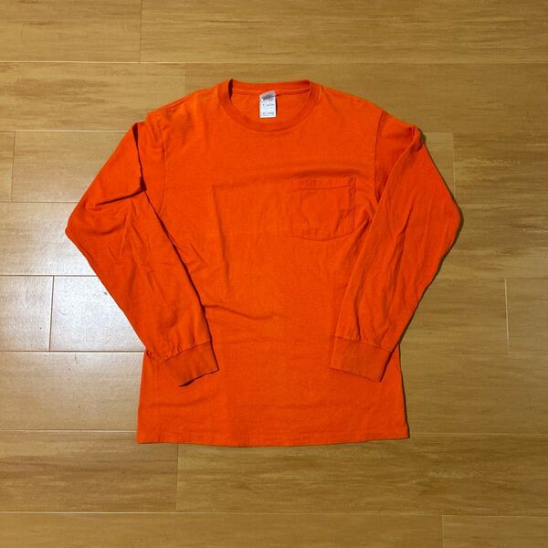90s FRUIT OF THE LOOM 無地 ロンT ポケット付き オレンジ