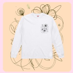 ボタニカル アート 線画 フラワー ロンT L ホワイトになります♪