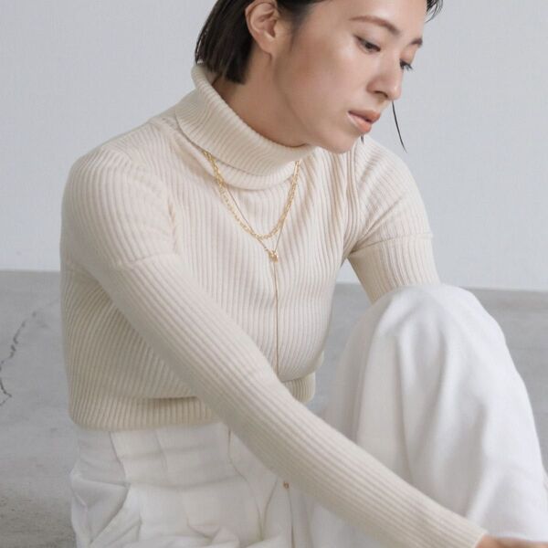 セレクトモカ select MOCA シンプルリブタートルニット タートルネック オートミール