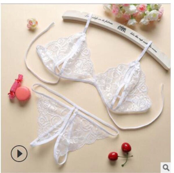 セクシーランジェリー ブラショーツセット シースルー ショーツ 下着 オープンクロッチ Tバック 紐ブラ ホワイト(1350)