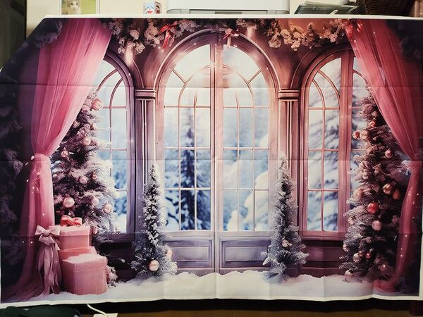 背景布 ピンク クリスマス 雪 窓 室内