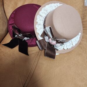 axes femme kids ローズブーケ カンカン帽 ワインレッド ベージュ