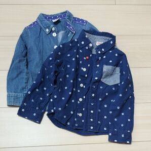 サイズ100 デニムシャツ ドット柄シャツ 2枚セット