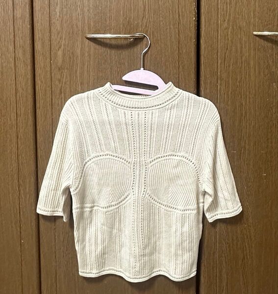 ユニクロ×Mame Kurogouchi 3Dメッシュセーター(5分袖) ナチュラル M