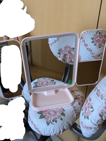 三面鏡 卓上ミラー ピンク