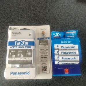 Panasonic パナソニック エネループ 単3形 eneloop 単3形 8本 1台3役 USB入出力付充電器 BQ-CC91